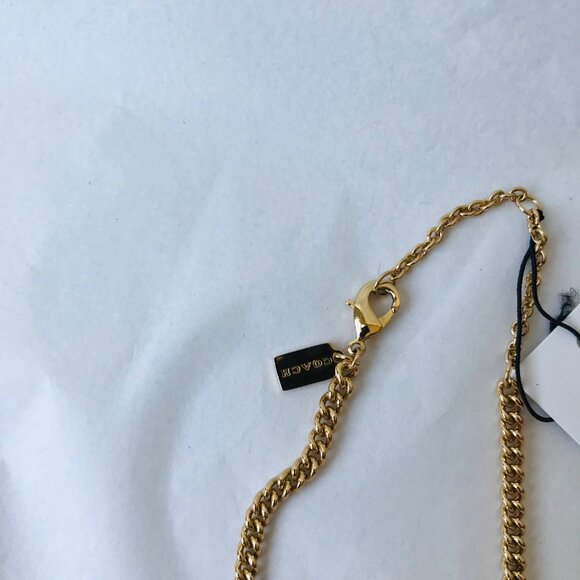 COACH Signature Gold-Tone/ Multicolor Embellished Logo Necklace w Jewelry bag - Picture 7 of 10